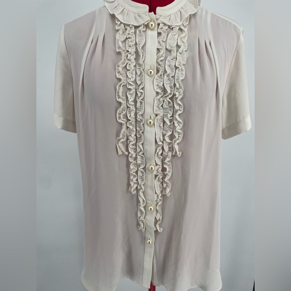 2FOR$30 Retro Ann Taylor Off White Ruffle Detailed Secretary Blouse - Picture 3 of 11